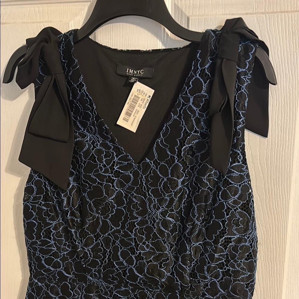 IM NYC Isaac Mizrahi Black and Blue Lace Dress Bow Accent Sz 6 New
